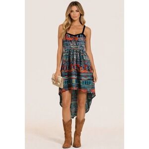 Lottie & Holly Aztec Print High Low Dress Boho Y2K S